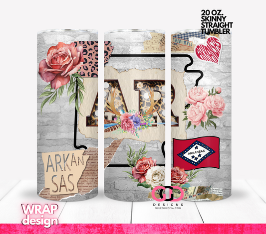 Arkansas Floral Collage -   Digital tumbler wrap for 20 oz skinny straight tumbler