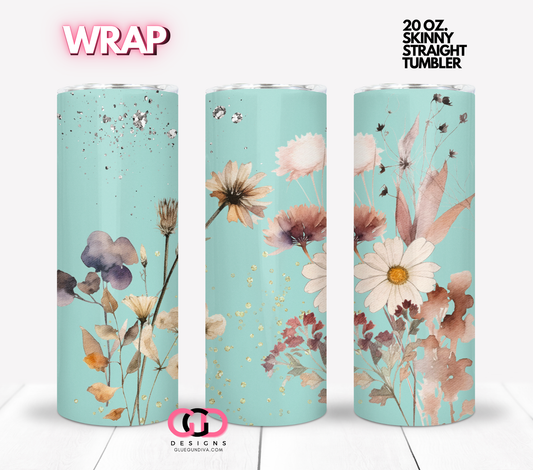 Fall Gems and Flowers- Digital tumbler wrap for 20 oz skinny straight tumbler