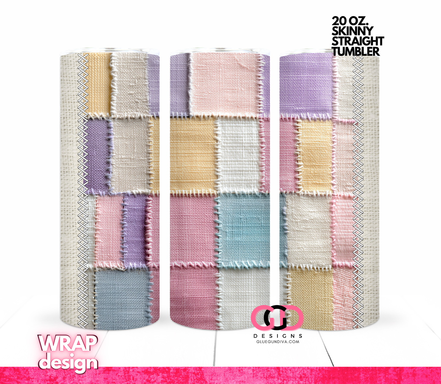 Pastel Patches-   Digital tumbler wrap for 20 oz skinny straight tumbler