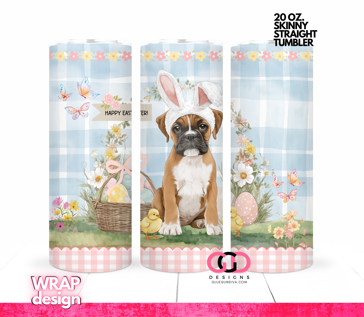 Boxer Easter Puppy -  Digital tumbler wrap for 20 oz skinny straight tumbler