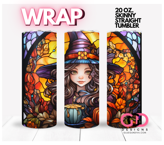 Cute Witch Stained Glass-   Digital tumbler wrap for 20 oz skinny straight tumbler