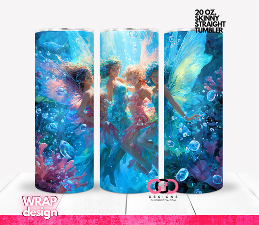 Fairies Under The Sea -  Digital tumbler wrap for 20 oz skinny straight tumbler