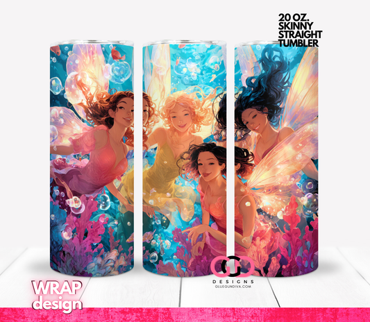 Fairies of The Ocean -  Digital tumbler wrap for 20 oz skinny straight tumbler