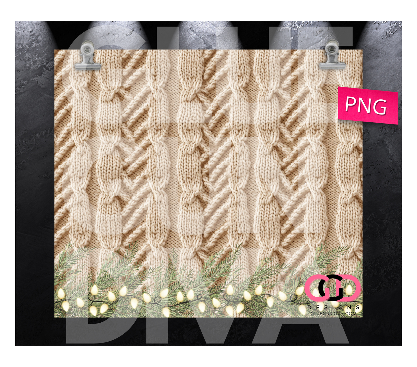 Warm Knits Wreath Border -  Digital tumbler wrap for 20 oz skinny straight tumbler