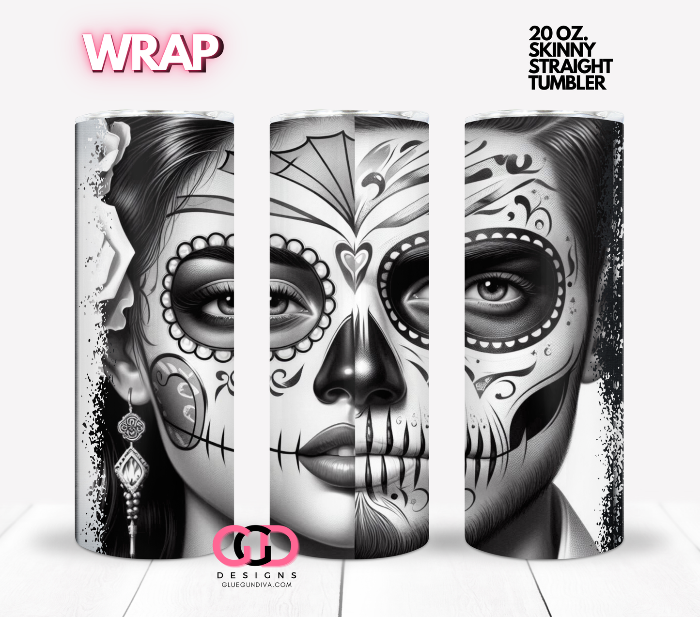 Dia de los Muertos Couple -  Digital tumbler wrap for 20 oz skinny straight tumbler