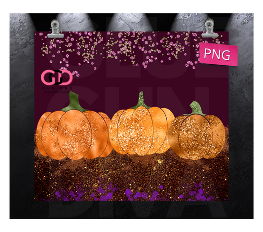 Glitter Pumpkin Trio-   Digital tumbler wrap for 20 oz skinny straight tumbler