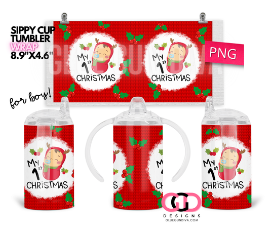 My First Chrismtas Boy - Digital Sippy Cup Wrap for kid's cups 12 oz