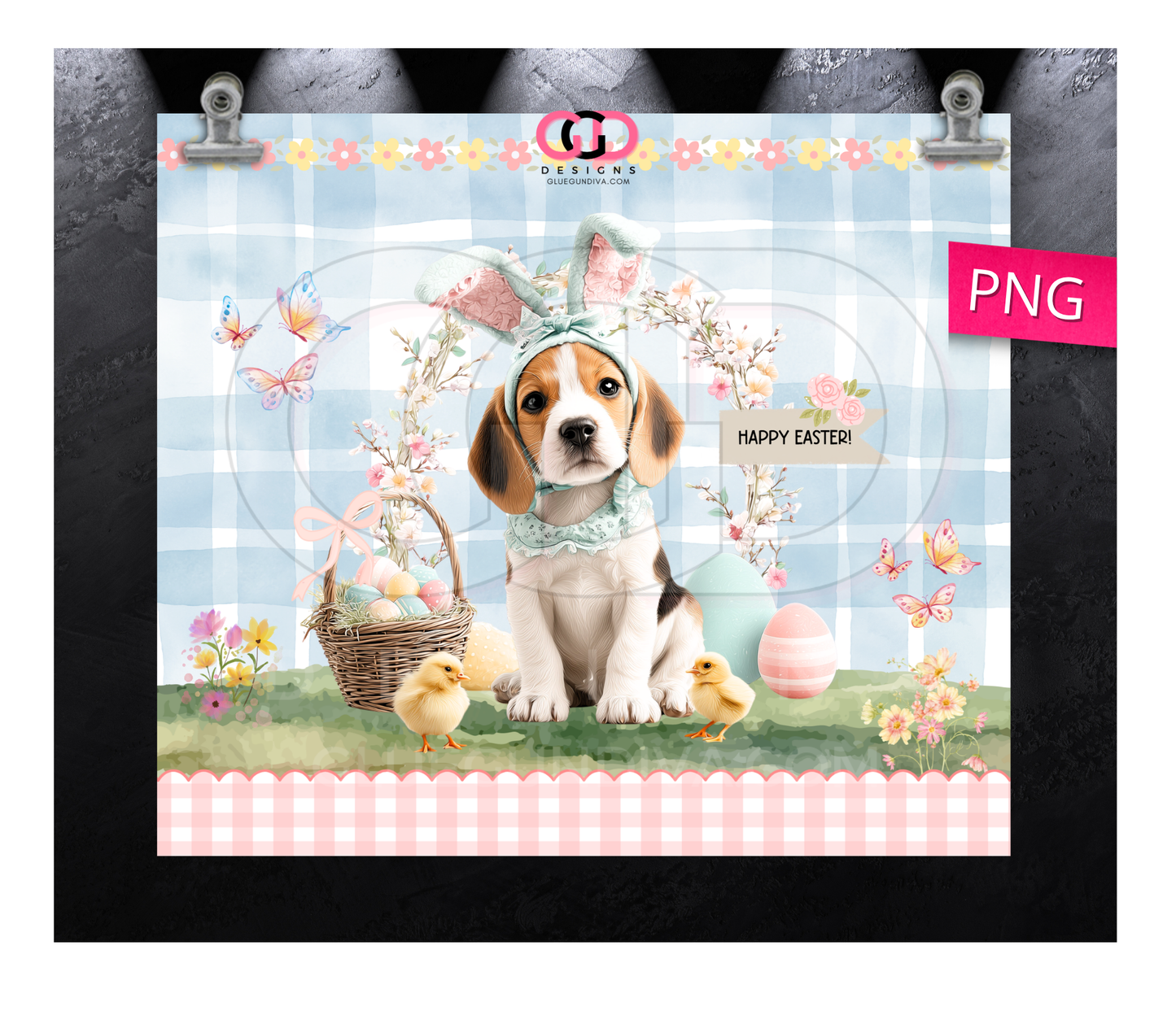 Beagle Easter Puppy -  Digital tumbler wrap for 20 oz skinny straight tumbler