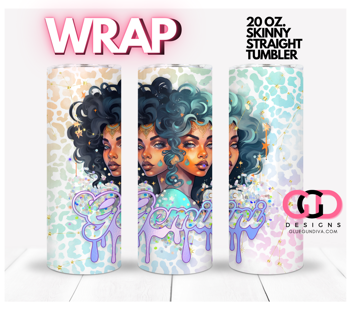 Gemini Beauties 2 -   Digital tumbler wrap for 20 oz skinny straight tumbler