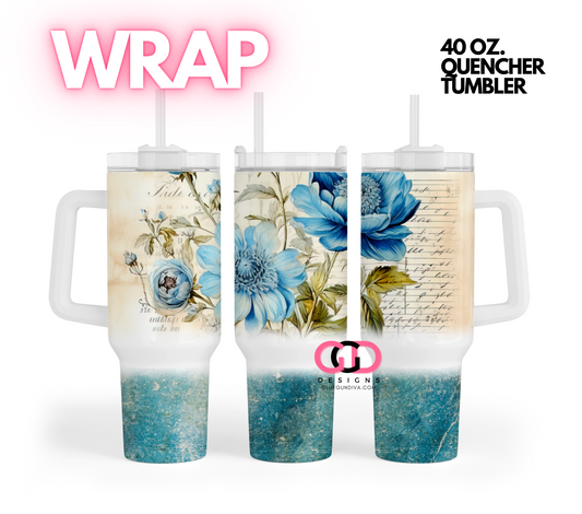 Vintage Blue Flowers -   Digital tumbler wrap for 40 oz tumbler