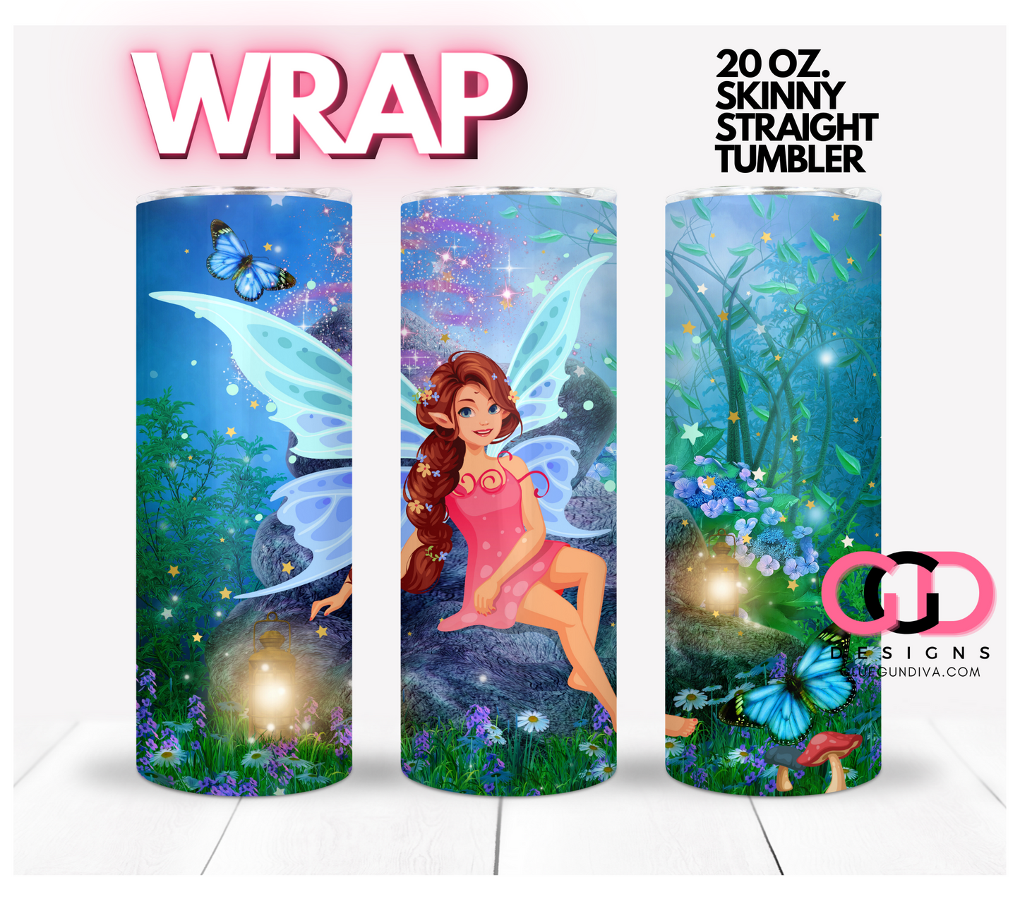 Fairy on a Rock-   Digital tumbler wrap for 20 oz skinny straight tumbler