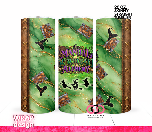 The Witchcraft Manual Leather - Digital tumbler wrap for 20 oz skinny straight tumbler