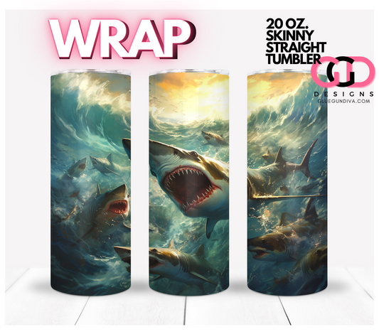 Shark Swim-   Digital tumbler wrap for 20 oz skinny straight tumbler