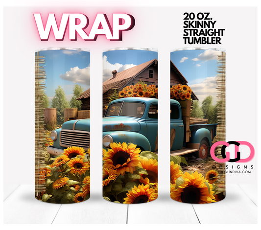 Truck with Sunflowers-   Digital tumbler wrap for 20 oz skinny straight tumbler