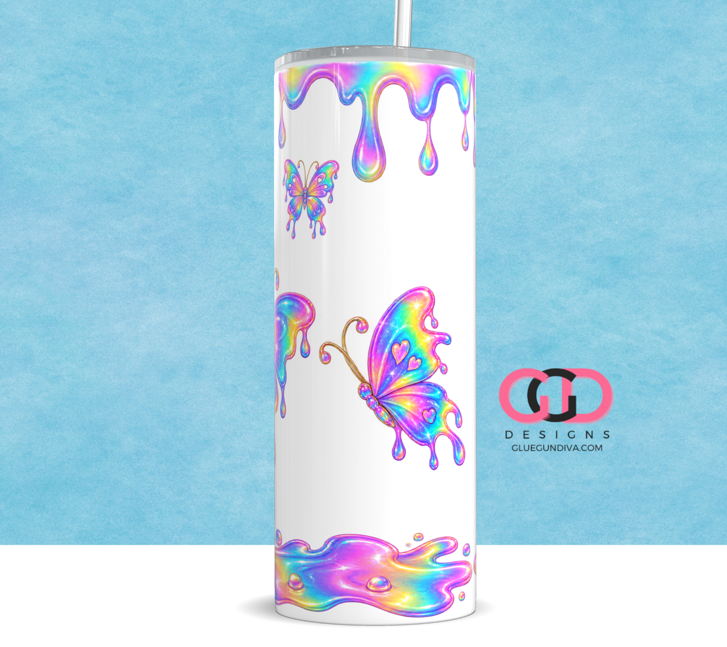 Butterfly Drip -   Digital tumbler wrap for 20 oz skinny straight tumbler