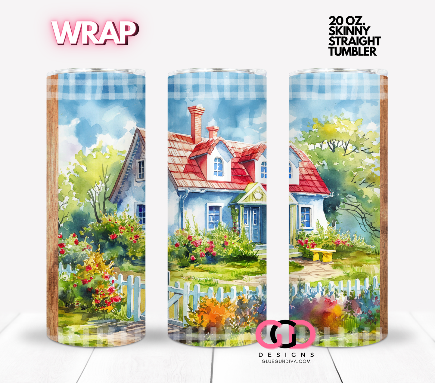 Cottage Life-  Digital tumbler wrap for 20 oz skinny straight tumbler