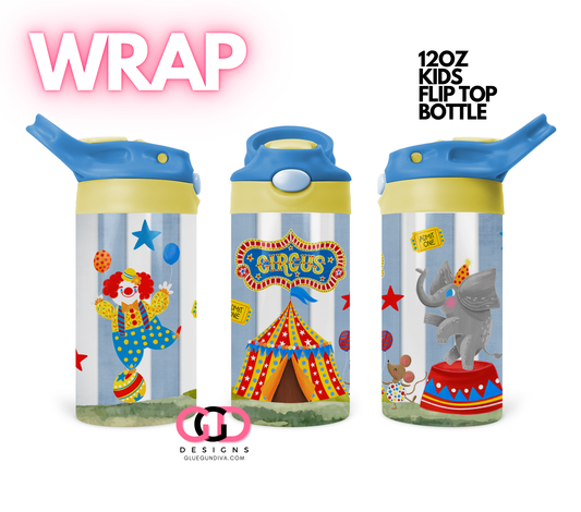 The Circus - Digital Flip Top Bottle Wrap for kid's bottles 12 oz