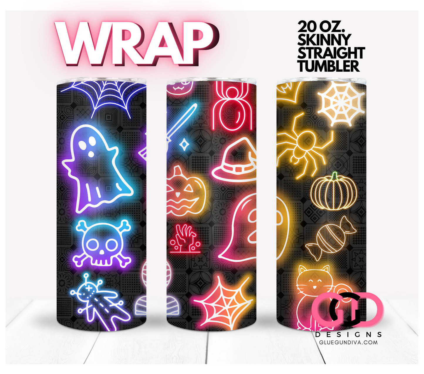 Neon Halloween Elements-   Digital tumbler wrap for 20 oz skinny straight tumbler