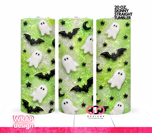 Glossy Ghosts Lime Green -  Digital tumbler wrap for 20 oz skinny straight tumbler