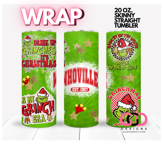 Green Monster Collage-   Digital tumbler wrap for 20 oz skinny straight tumbler
