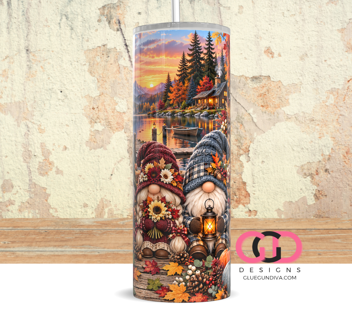 Fall Gnomes Portrait -  Digital tumbler wrap for 20 oz skinny straight tumbler