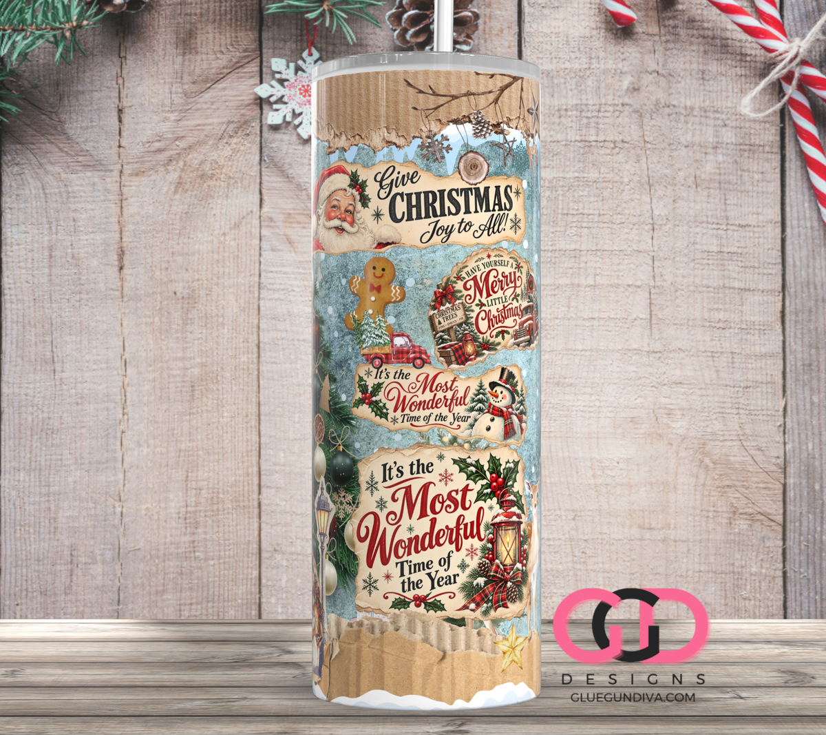Vintage Christmas Ads-  Digital tumbler wrap for 20 oz skinny straight tumbler