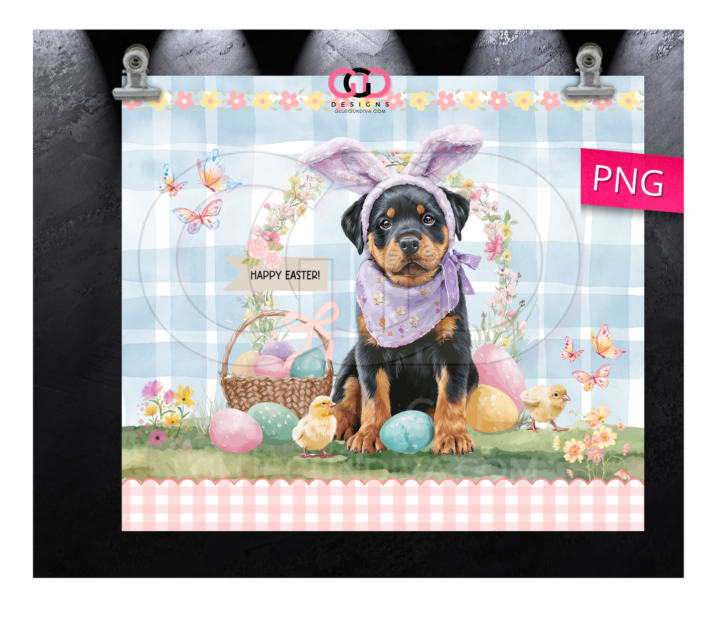 Rottweiler Easter Puppy   -  Digital tumbler wrap for 20 oz skinny straight tumbler