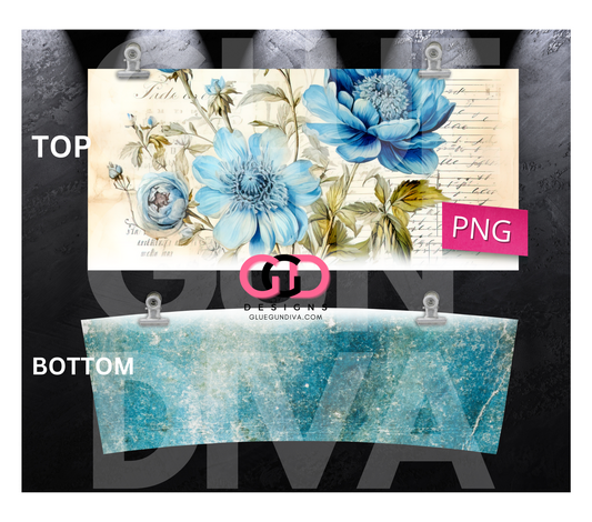 Vintage Blue Flowers -   Digital tumbler wrap for 40 oz tumbler