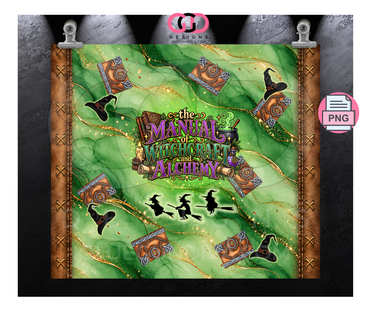The Witchcraft Manual Leather - Digital tumbler wrap for 20 oz skinny straight tumbler