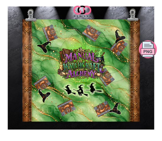 The Witchcraft Manual Leather - Digital tumbler wrap for 20 oz skinny straight tumbler