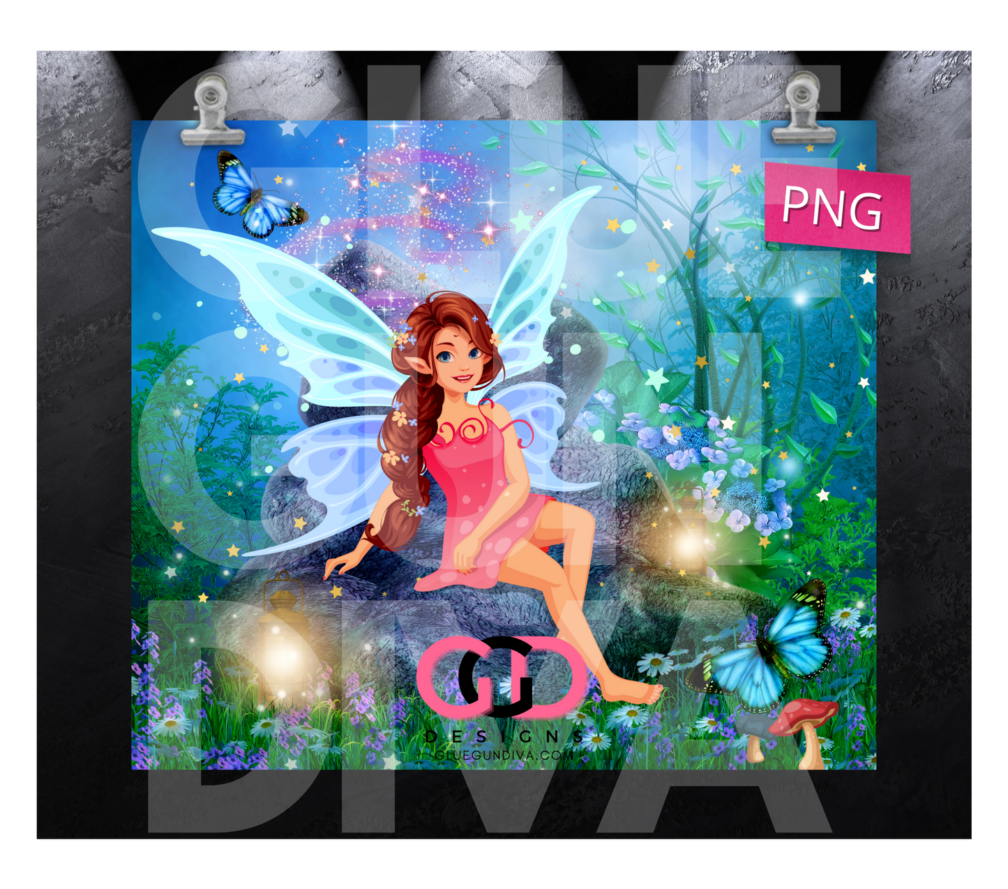 Fairy on a Rock-   Digital tumbler wrap for 20 oz skinny straight tumbler