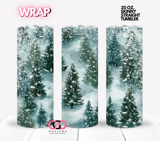 Green Snowy Forest -  Digital tumbler wrap for 20 oz skinny straight tumbler