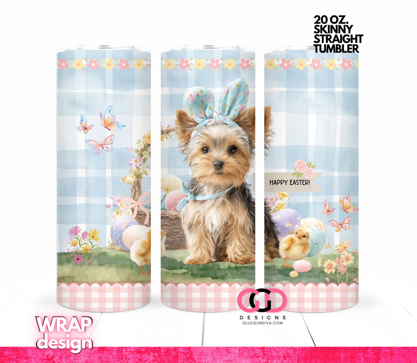Yorkie Easter Puppy 2  -  Digital tumbler wrap for 20 oz skinny straight tumbler