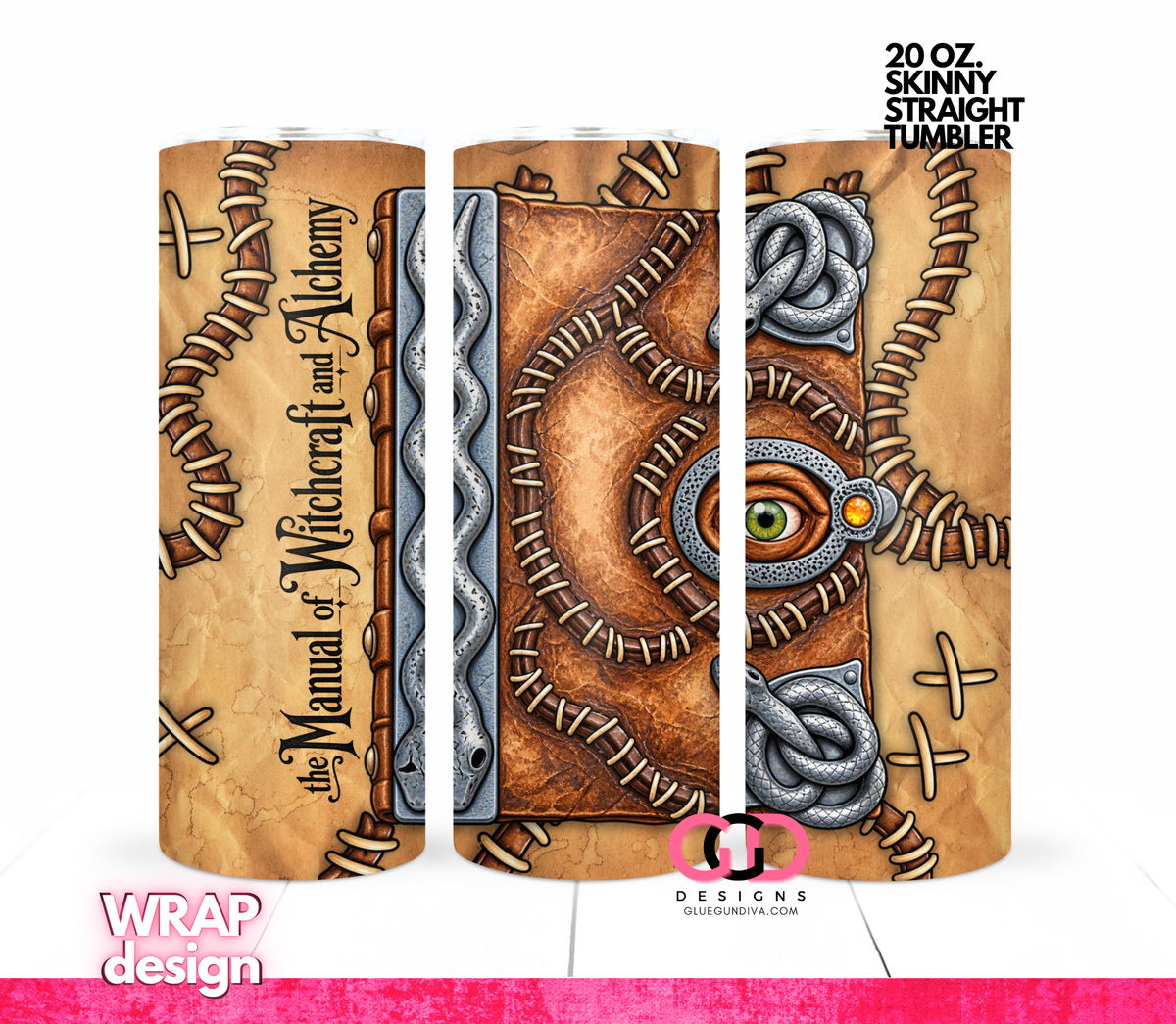 The Witchcraft Manual Vintage Background - Digital tumbler wrap for 20 oz skinny straight tumbler