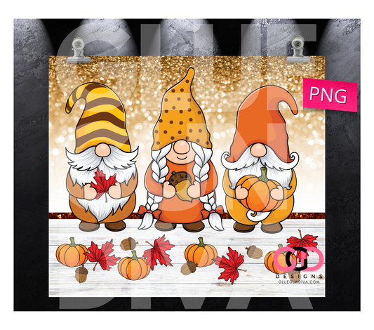 Fall Gnome Trio -  Digital tumbler wrap for 20 oz skinny straight tumbler