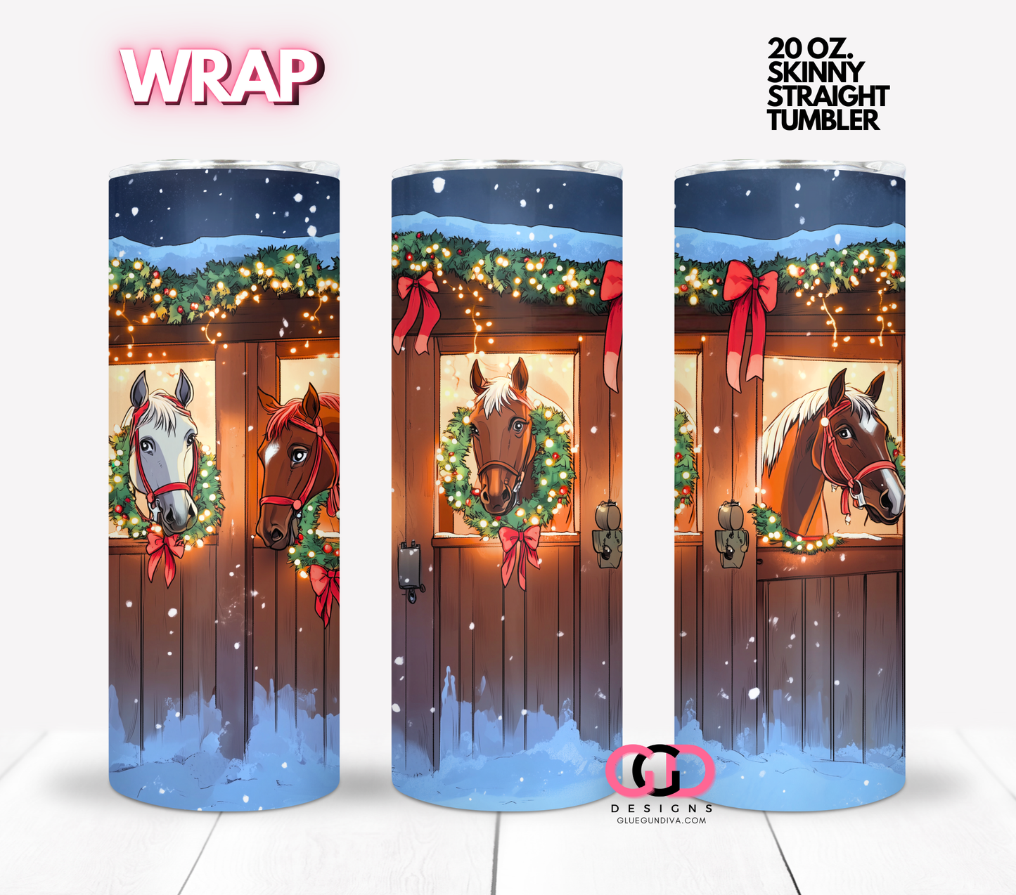 Holidays at the stables -  Digital tumbler wrap for 20 oz skinny straight tumbler