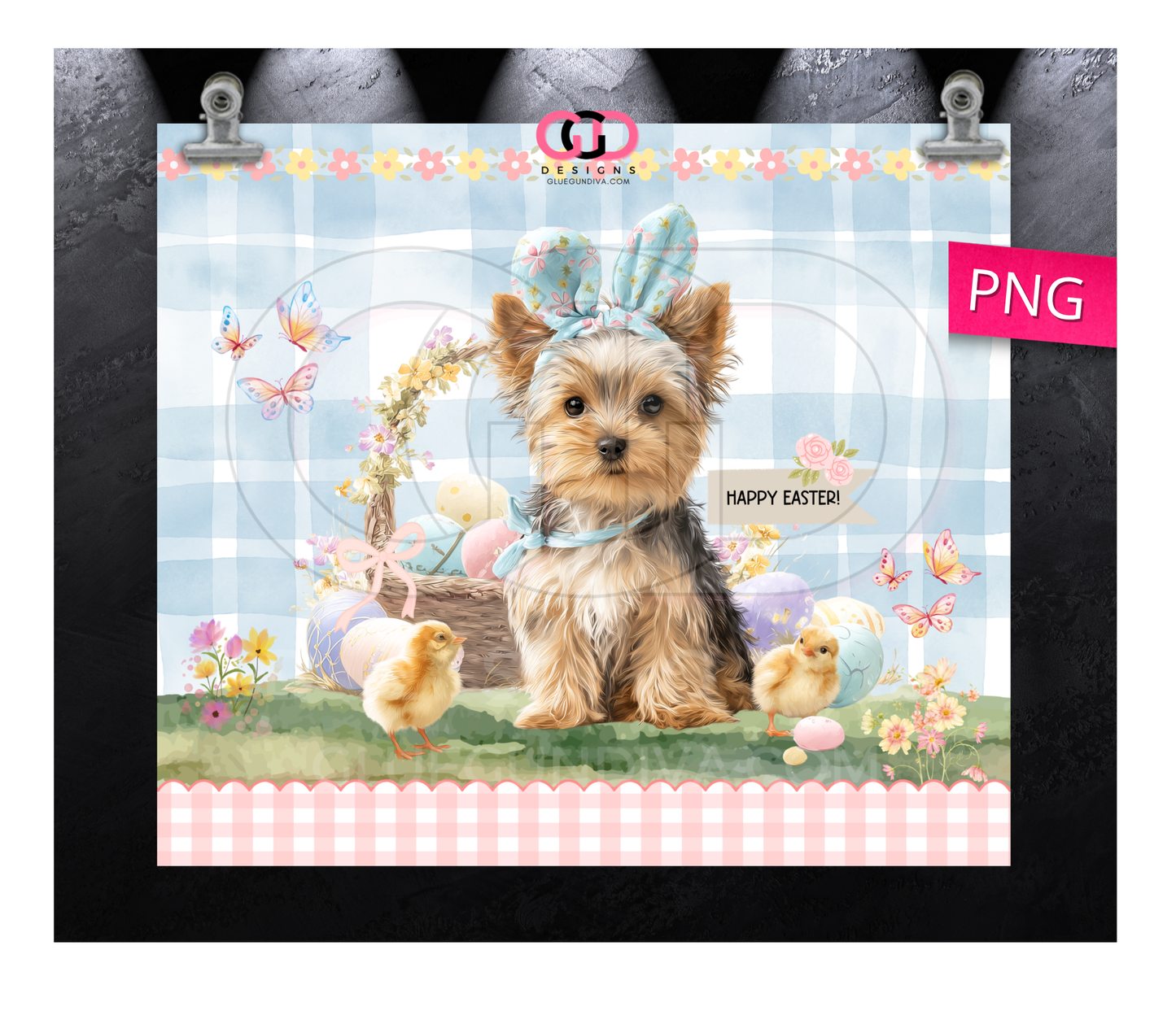 Yorkie Easter Puppy 2  -  Digital tumbler wrap for 20 oz skinny straight tumbler