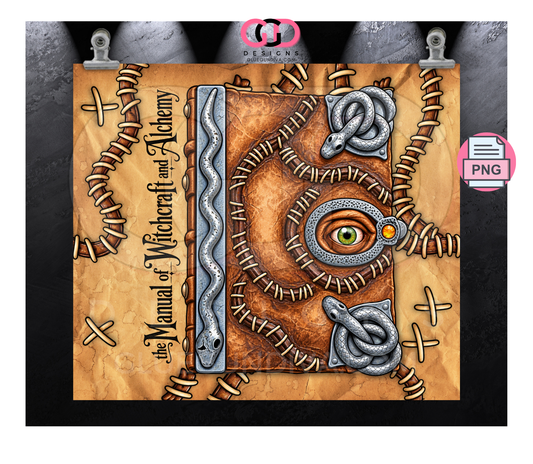 The Witchcraft Manual Vintage Background - Digital tumbler wrap for 20 oz skinny straight tumbler