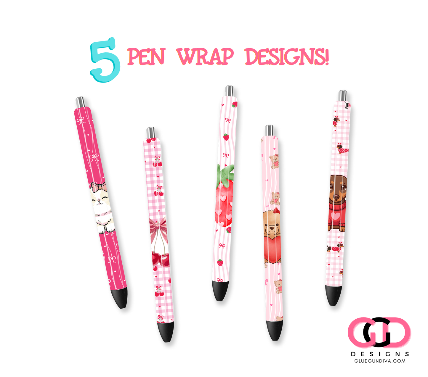 Valentine Fruits and Animals - Pen wrap designs