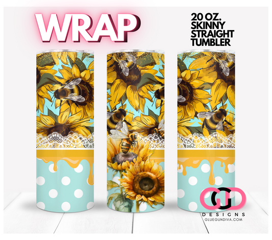 Bees and Dots with Honey-   Digital tumbler wrap for 20 oz skinny straight tumbler