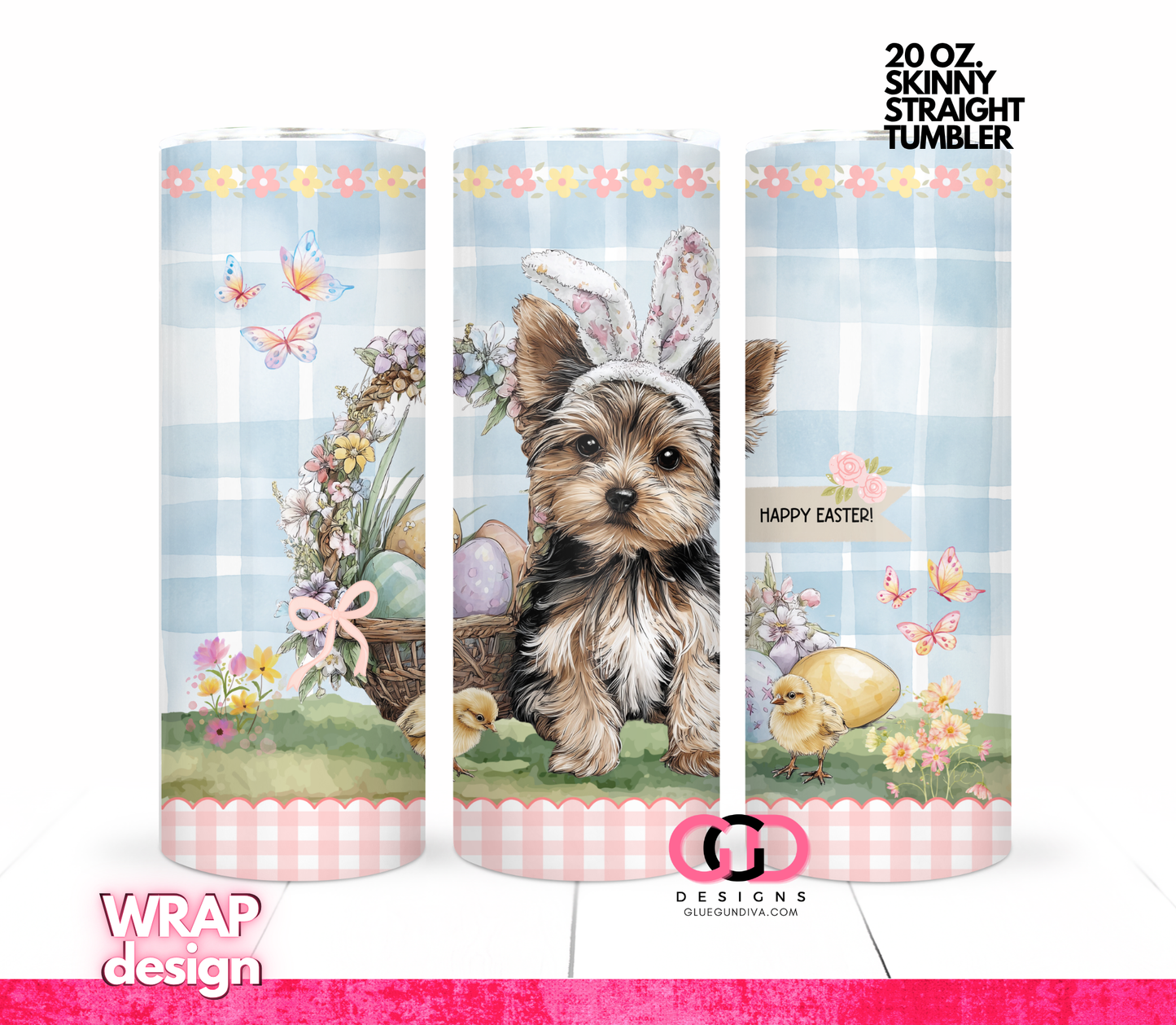 Yorkie Easter Puppy 1  -  Digital tumbler wrap for 20 oz skinny straight tumbler