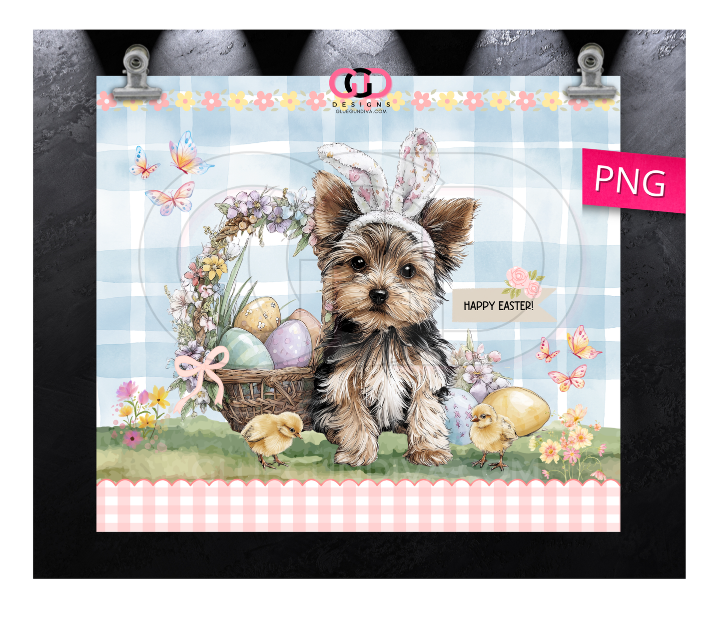 Yorkie Easter Puppy 1  -  Digital tumbler wrap for 20 oz skinny straight tumbler