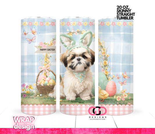 Shih Tzu Easter Puppy  -  Digital tumbler wrap for 20 oz skinny straight tumbler