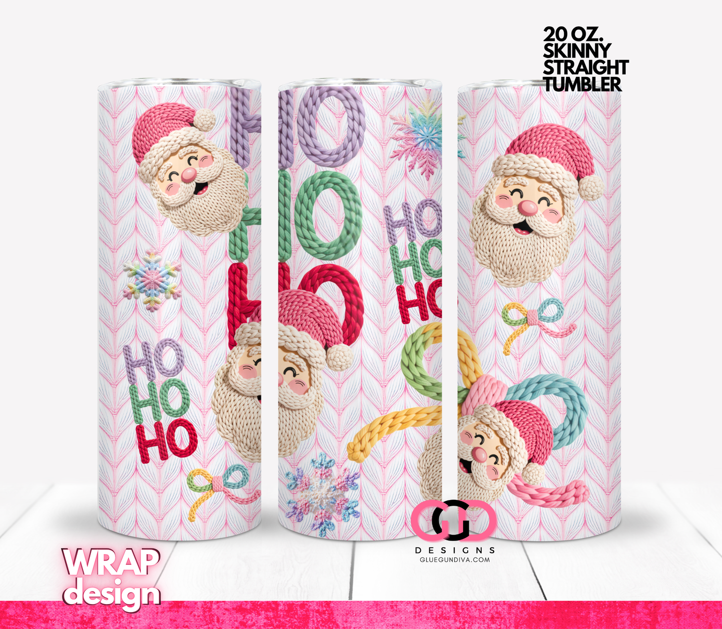 Knitted Santa Ho Ho Ho -  Digital tumbler wrap for 20 oz skinny straight tumbler