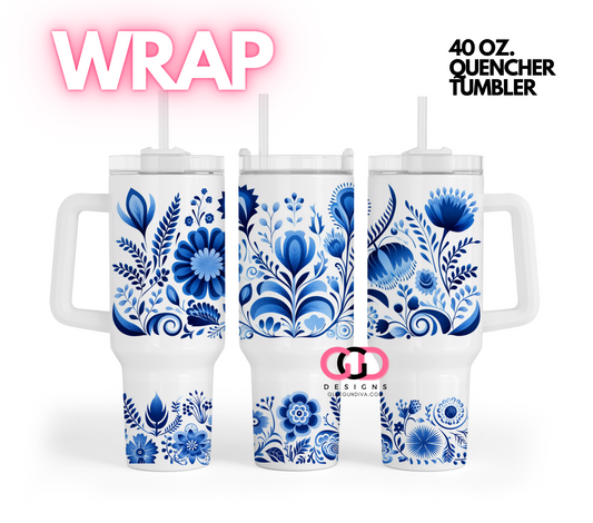 Blue Mexican Art Flowers -   Digital tumbler wrap for 40 oz tumbler