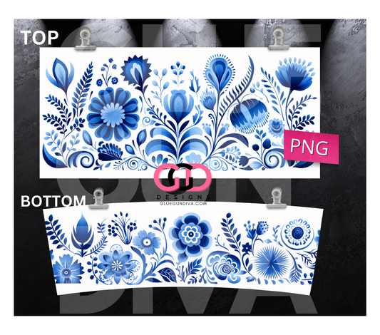 Blue Mexican Art Flowers -   Digital tumbler wrap for 40 oz tumbler