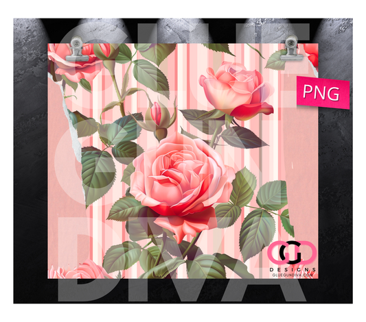 Vintage Pink Roses and Paper-  Digital tumbler wrap for 20 oz skinny straight tumbler