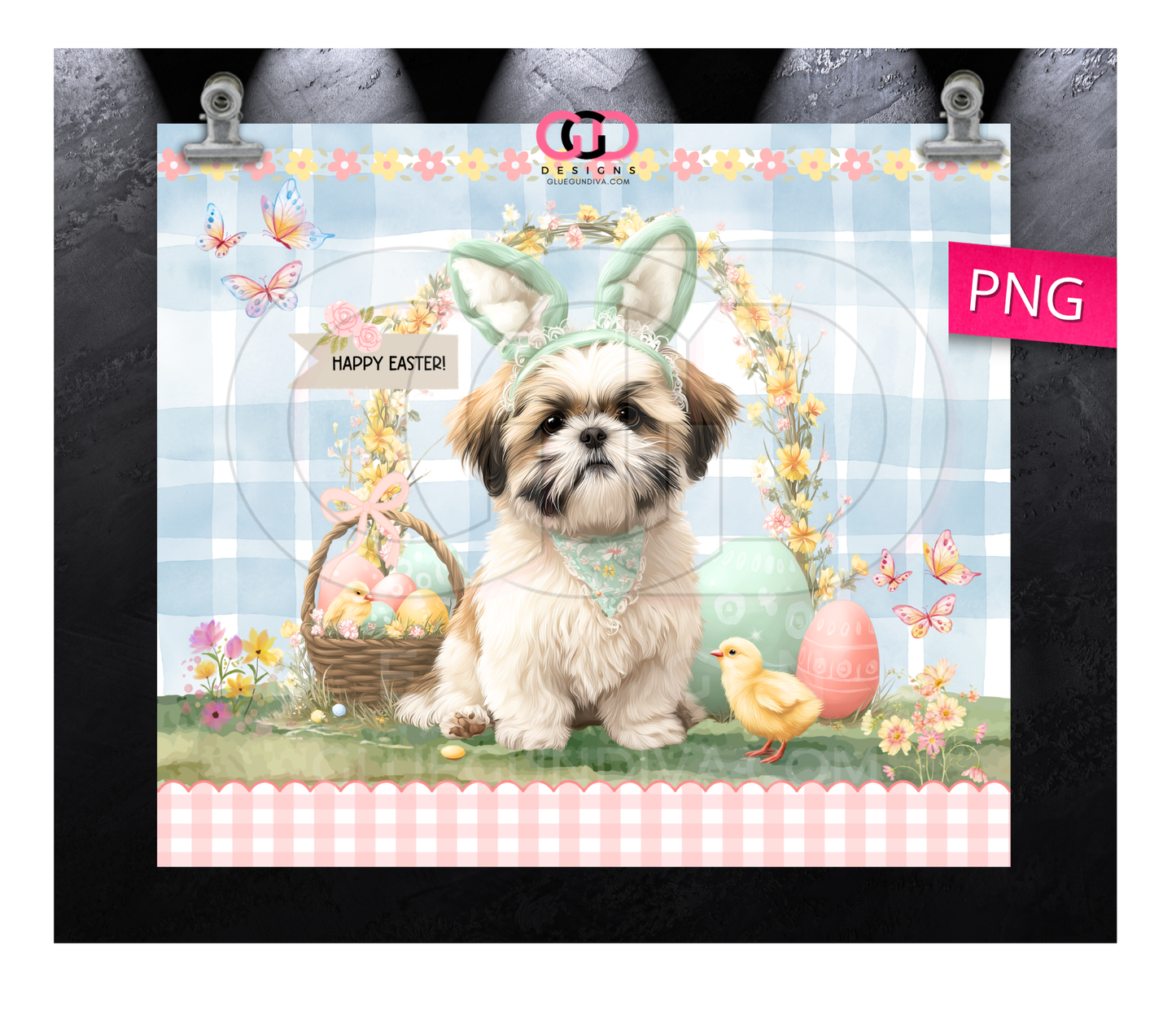 Shih Tzu Easter Puppy  -  Digital tumbler wrap for 20 oz skinny straight tumbler