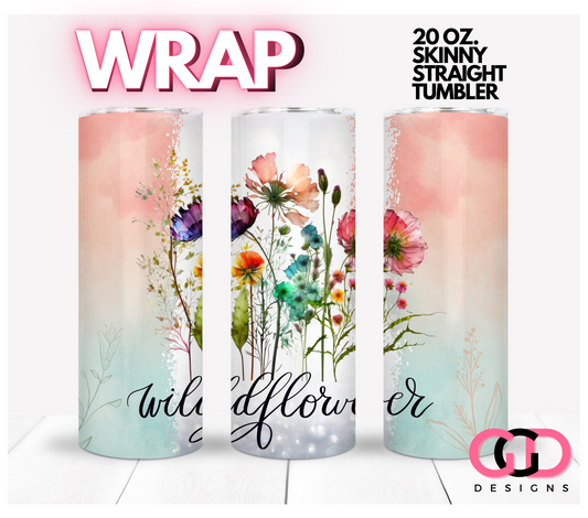 Wildflower coral and green-   Digital tumbler wrap for 20 oz skinny straight tumbler