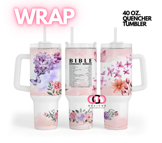 Bible Emergency Numbers Floral-   Digital tumbler wrap for 40 oz tumbler